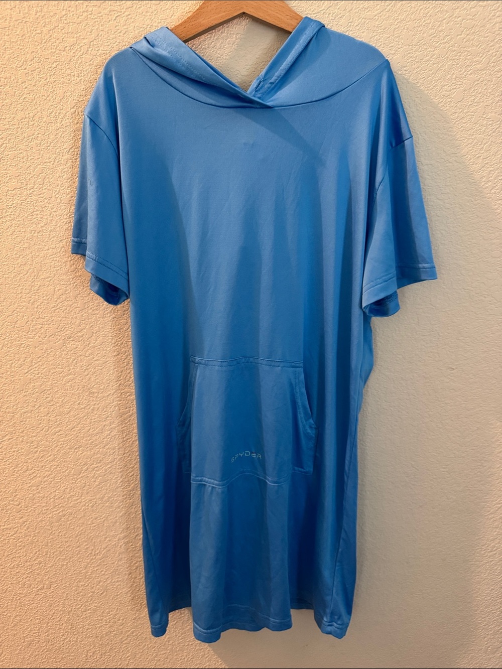 Hooded Swim Short-Sleeve Cover-up (Blue, Sizes: 12/14, L)